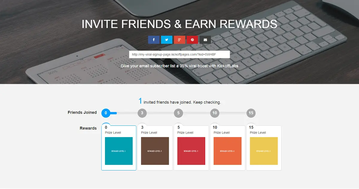 KickoffLabs Viral Thank You Referrals/Rewards Pages