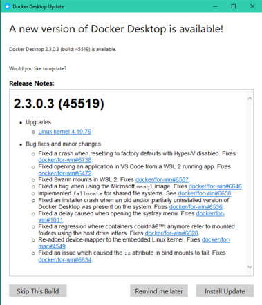 Docker Desktop update prompt