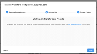 A screenshot showing you the final screen when none of your projects were transferred