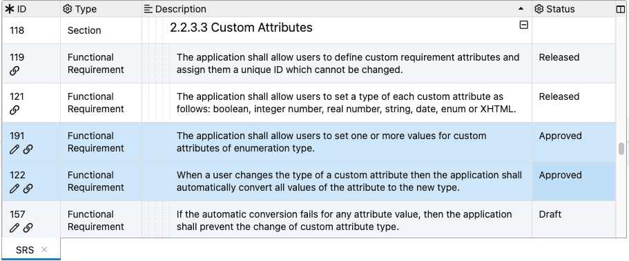 Use custom attribute to approve requirement changes.