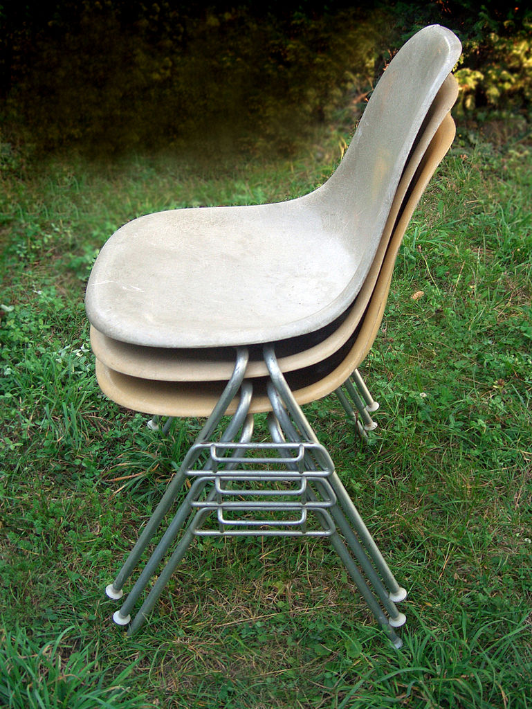 Eames plastic chairs, stacked