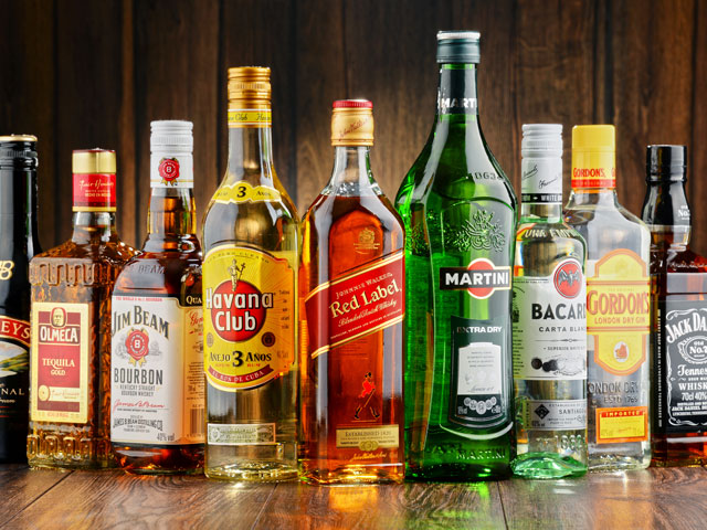 Liquor Bottles of various shapes and sizes