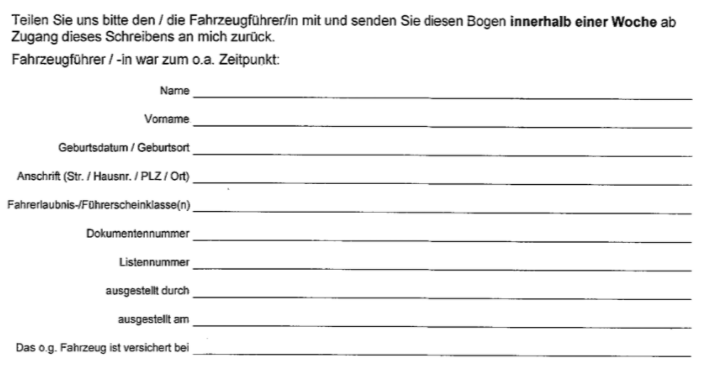 Zeugenfragebogen bei Unfallflucht
