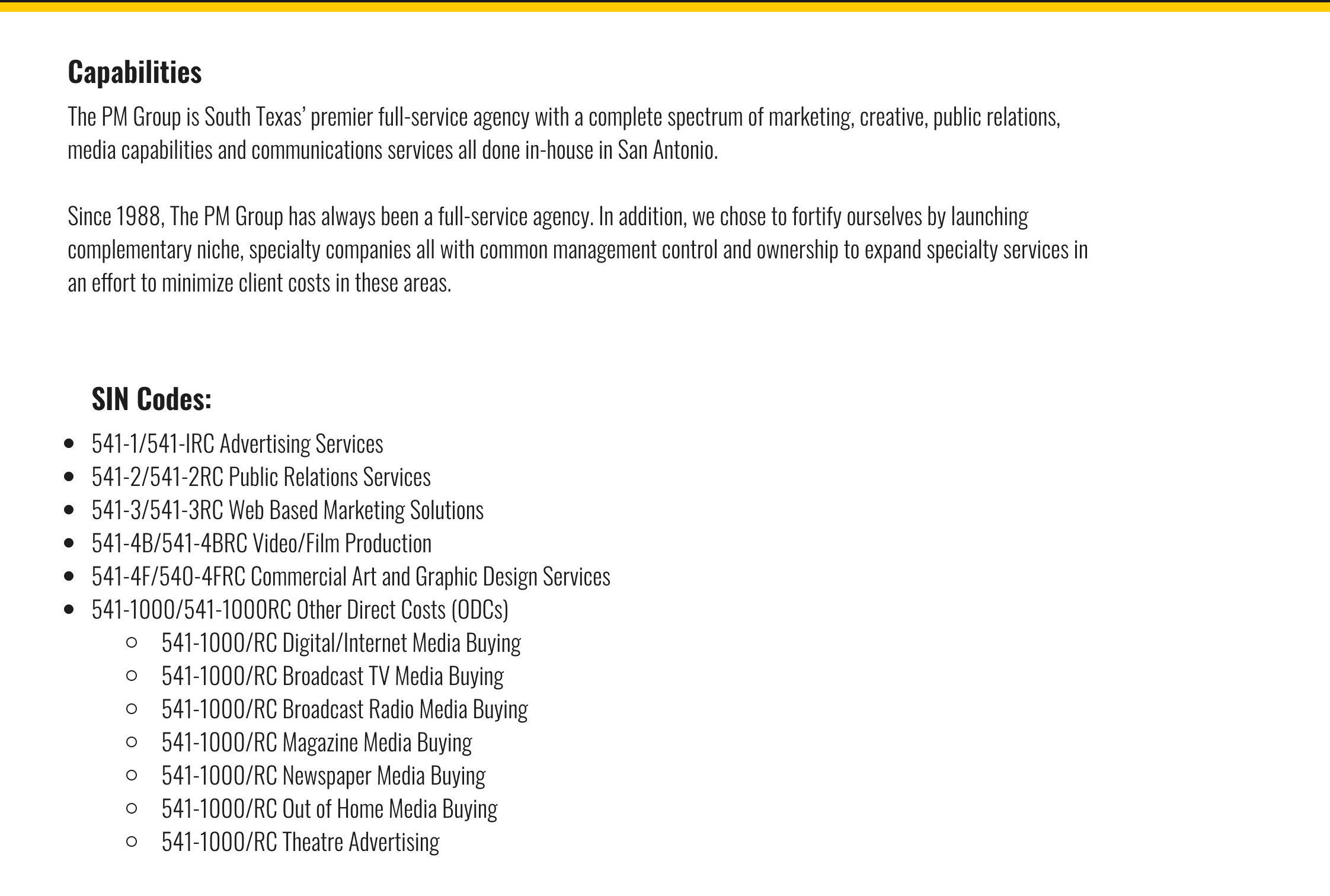 PMG Capabilities Codes