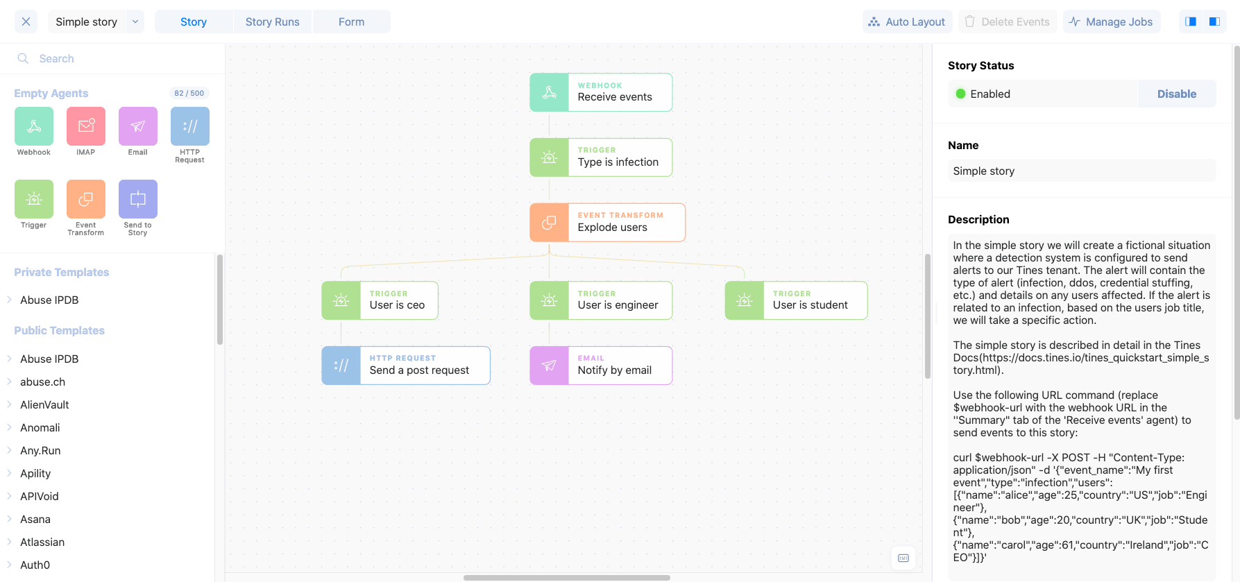 Simple story action event flow