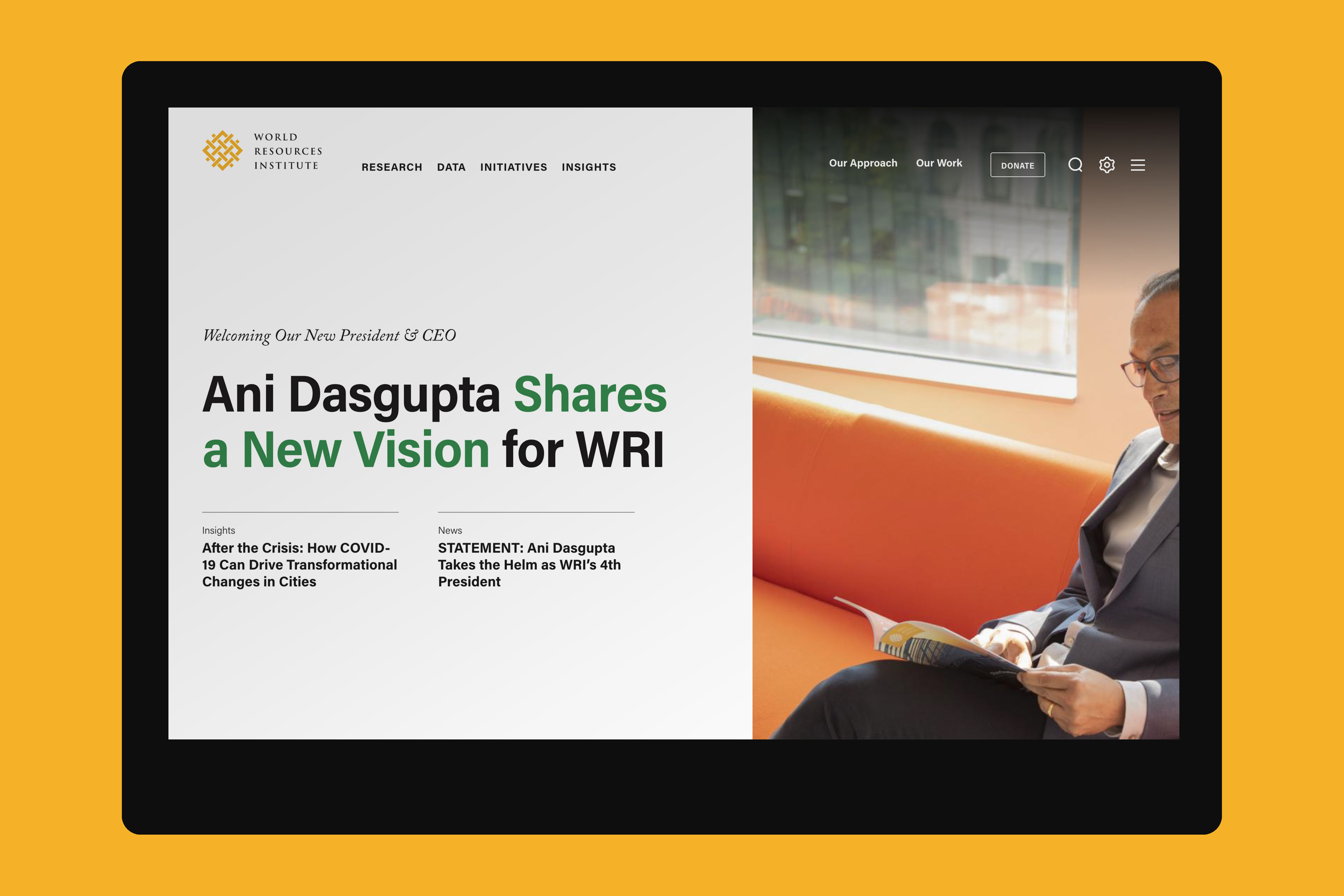 WRI homepage shown on desktop.