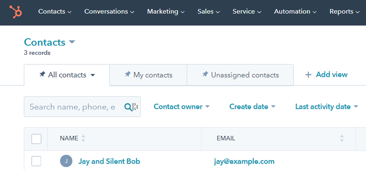 New contact automatically created in HubSpot CRM