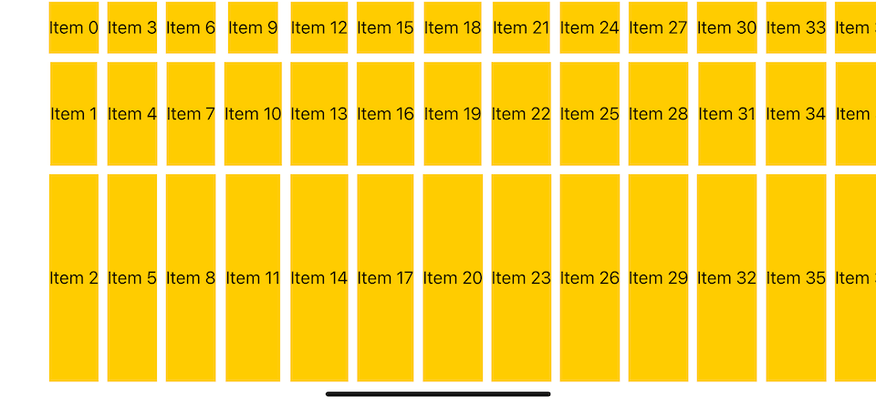 A three-row horizontal grid view with a column height of 50, 100, and 200, respectively.