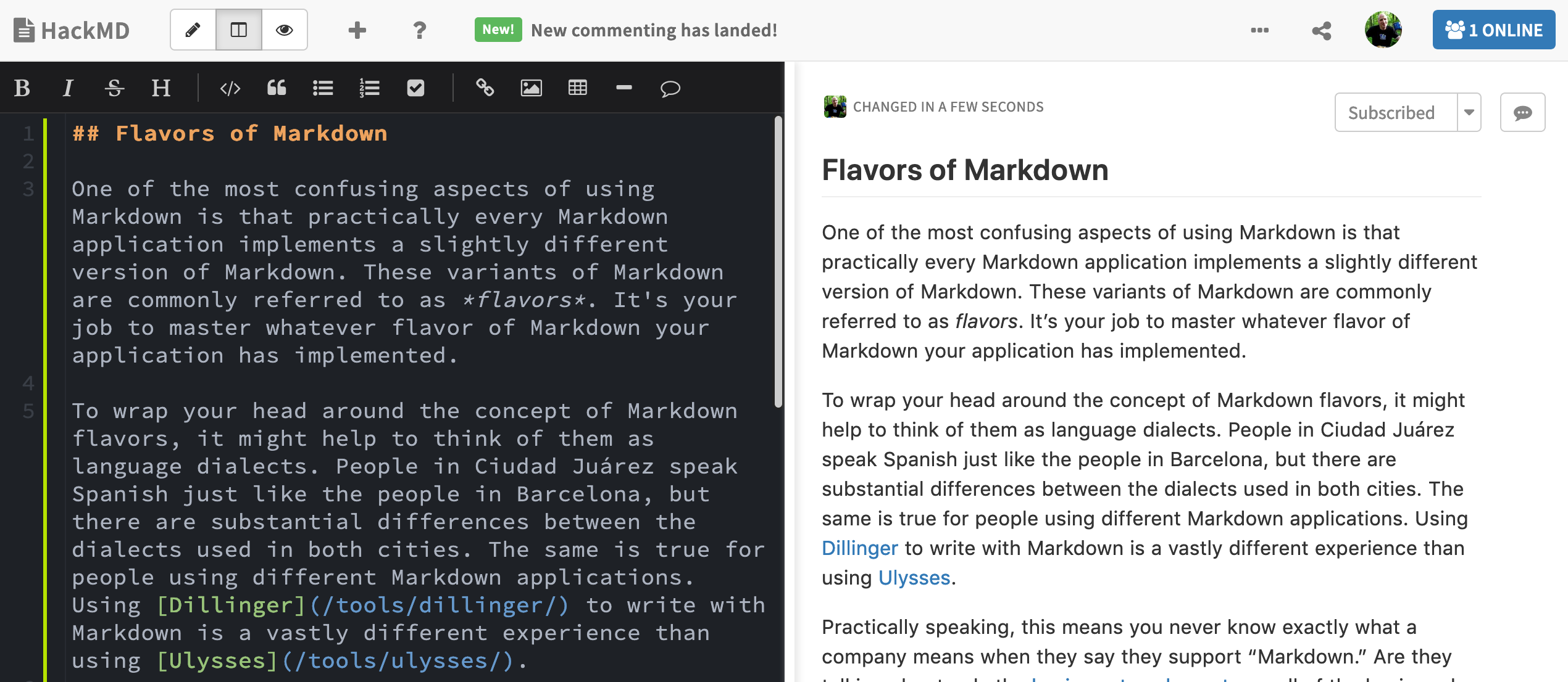 The HackMD Markdown interface