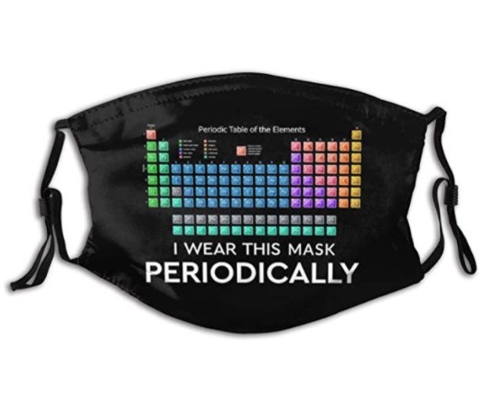 This is a product image of a periodic table mask