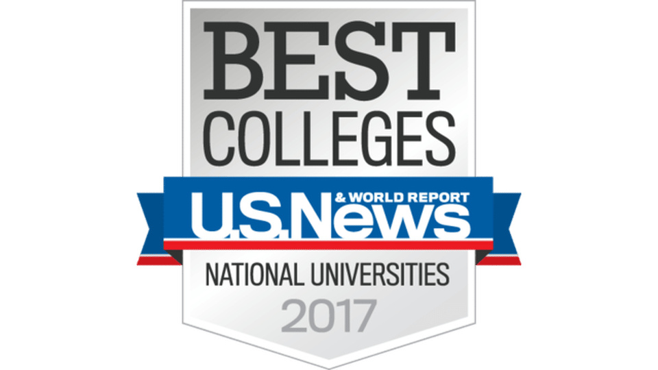 A symbol with text saying Best Colleges by US News and world report, category National Universities 2017