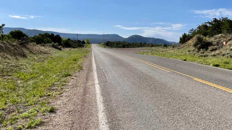 The road is flat out of Cuba, New Mexico