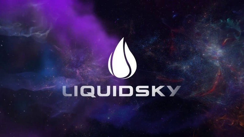 O logo da LiquidSky com uma galáxia no fundo