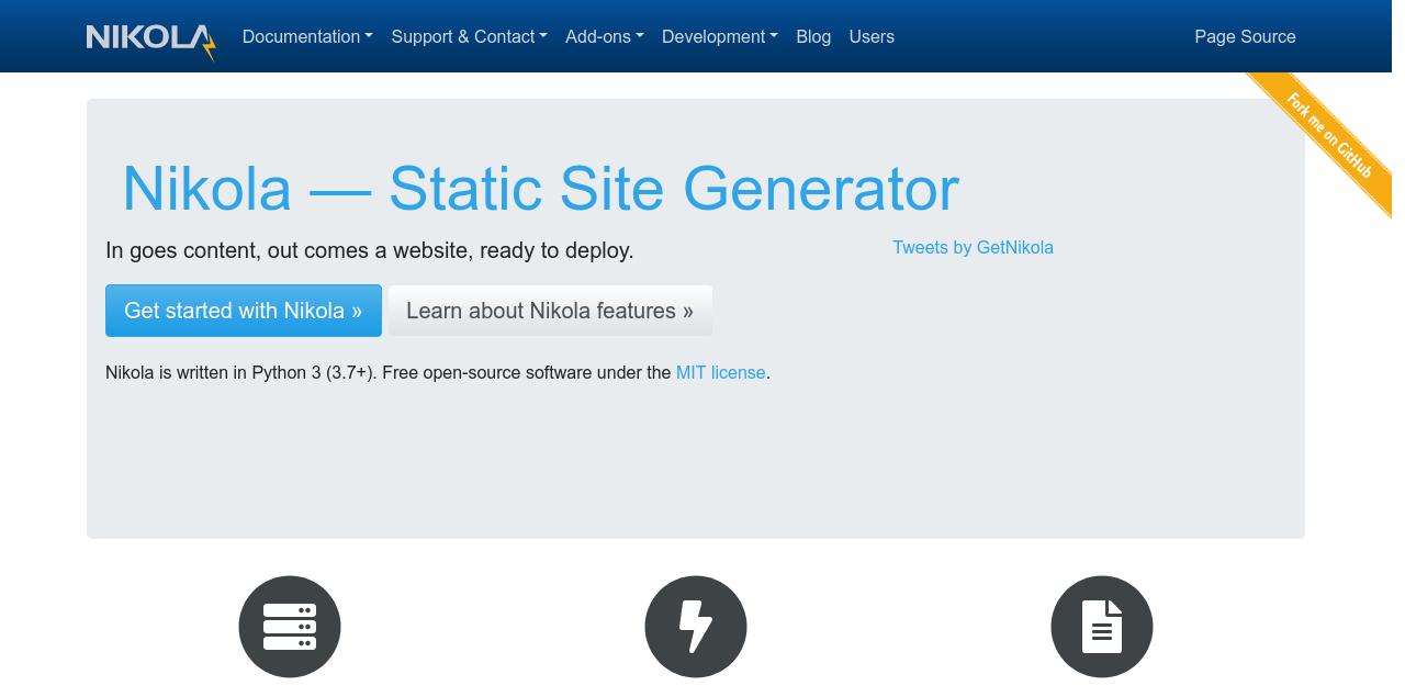 Screenshot of the Nikola website