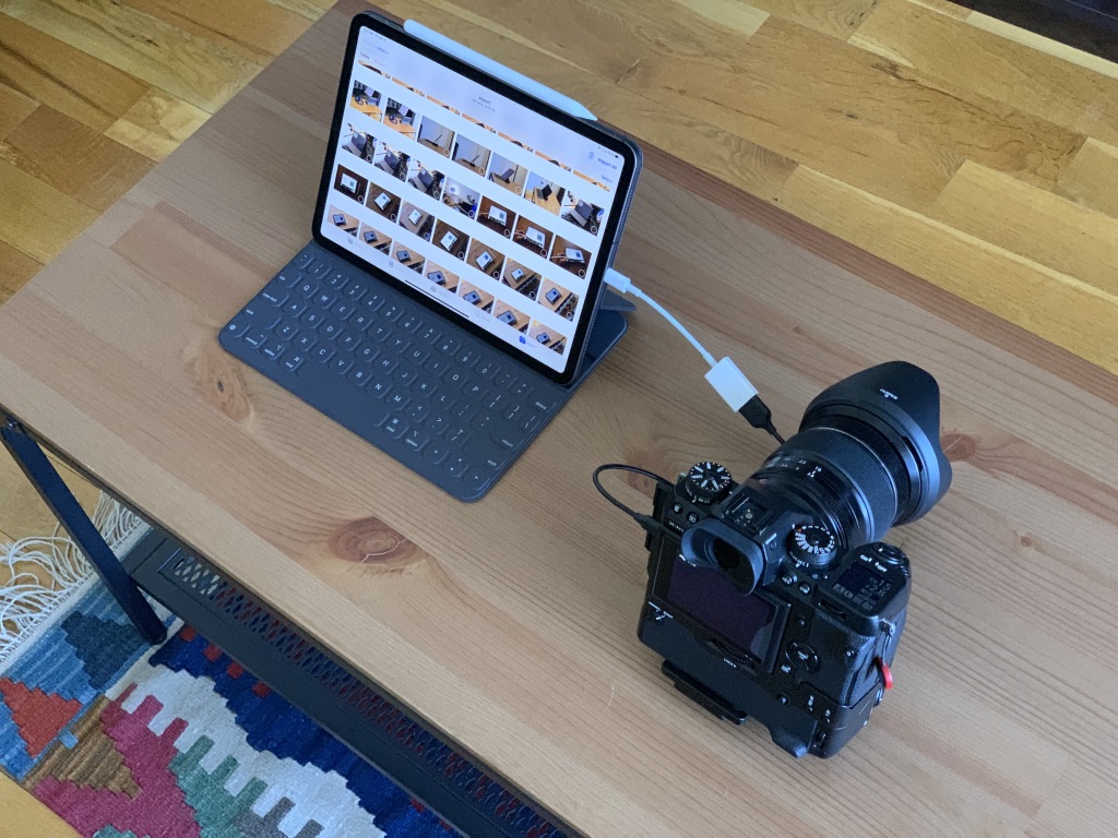 I can directly connect my Fuji X-H1 to the iPad Pro and start importing photos