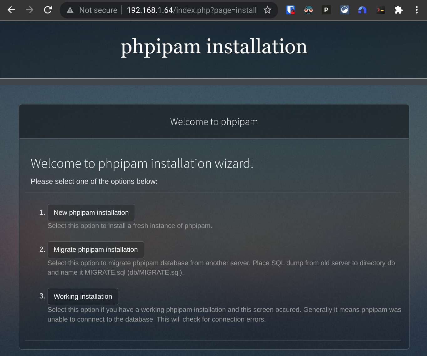 phpIPAM installation page