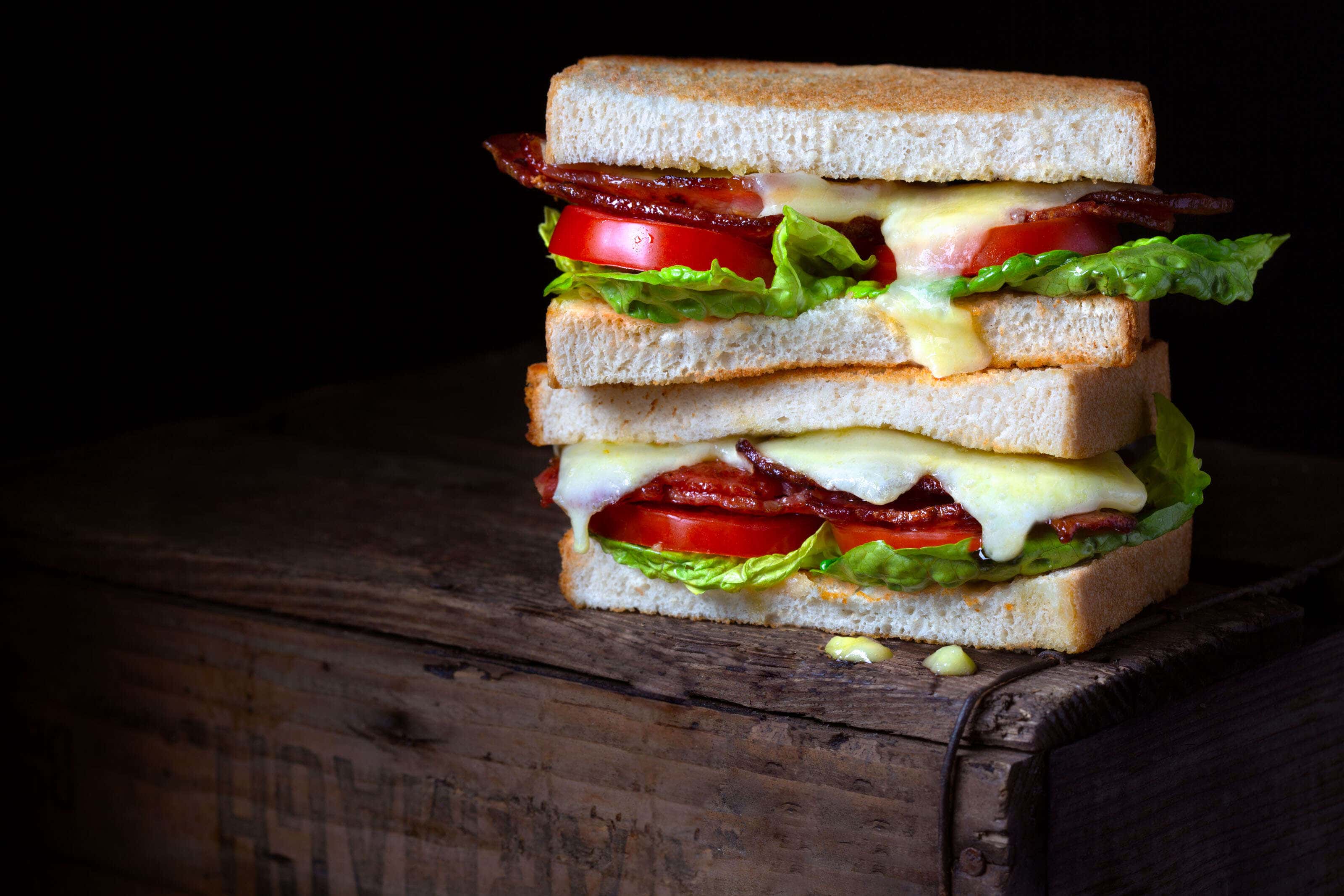 cheese and bacon sandwich close up