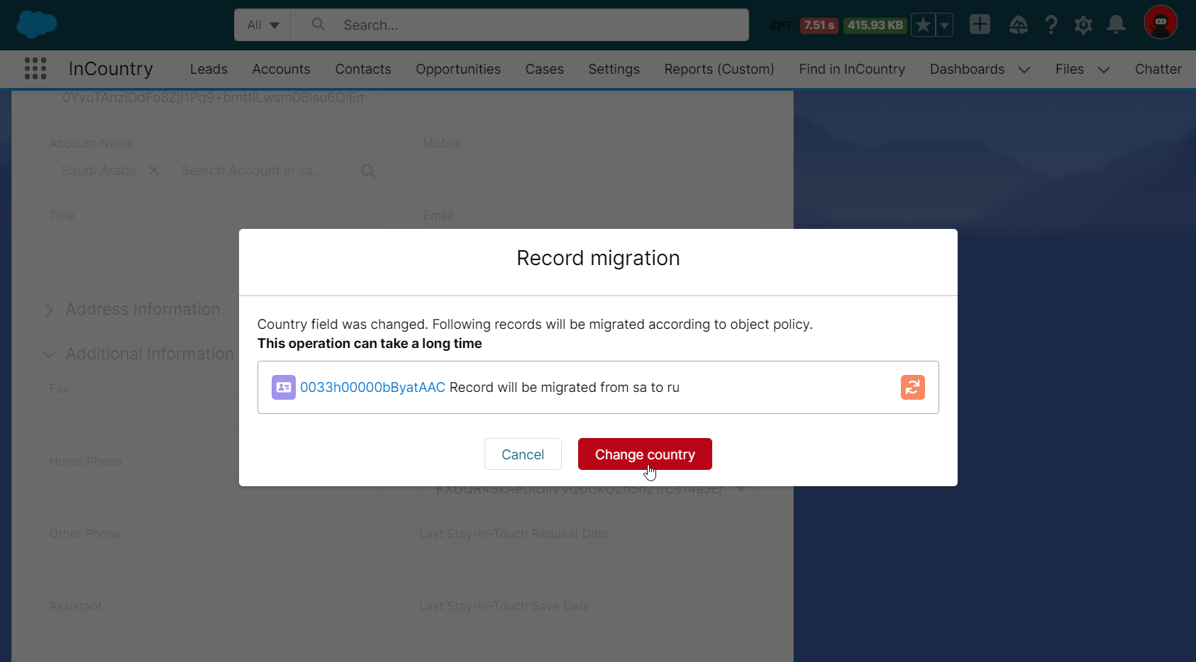 Record migration form - between