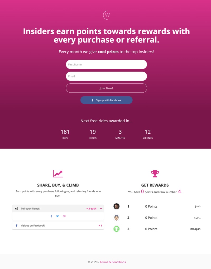 Contest Landing Page: Leaderboard Sign Up