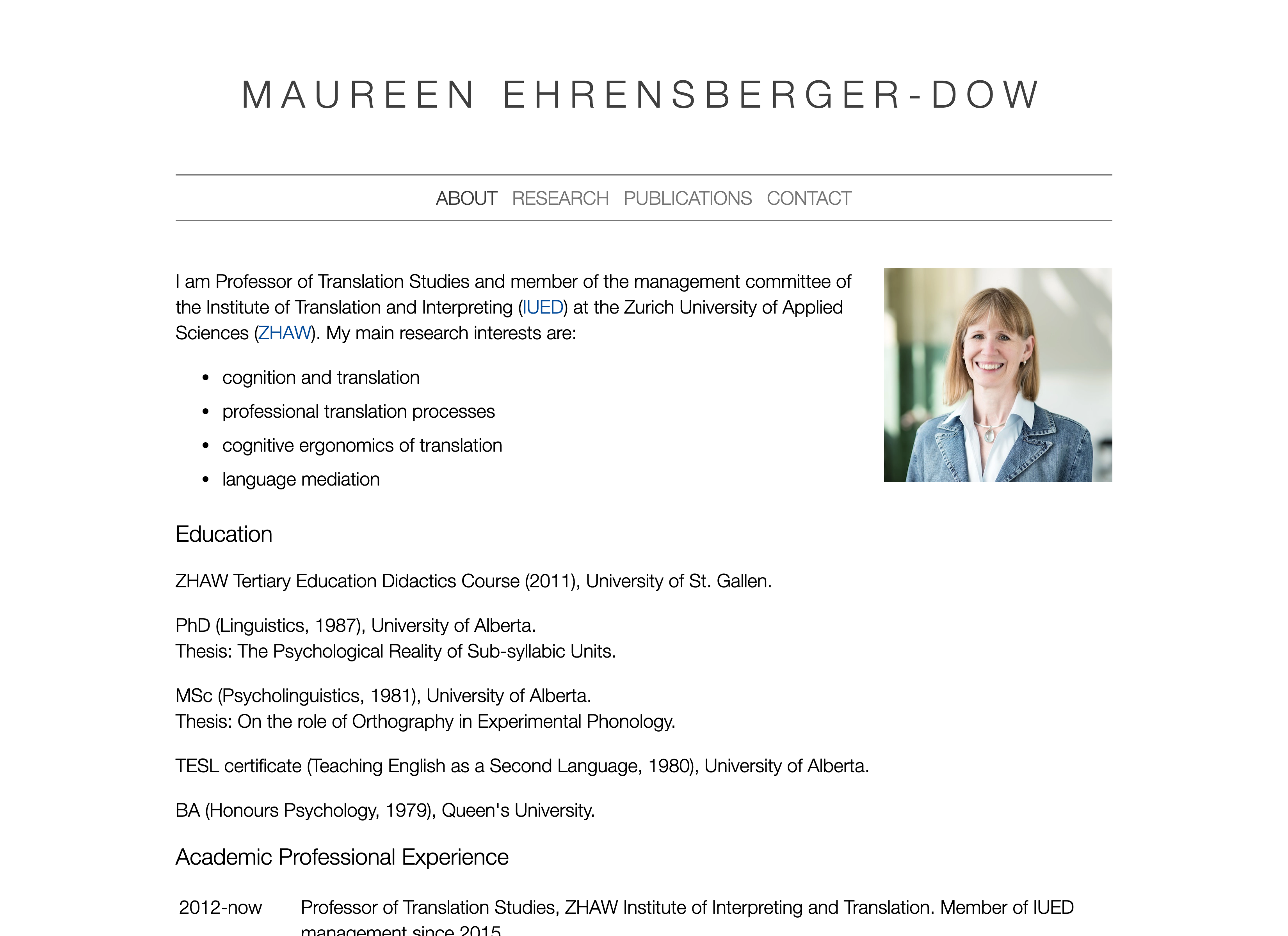Screenshot of Maureen Ehrensberger-Dow's website