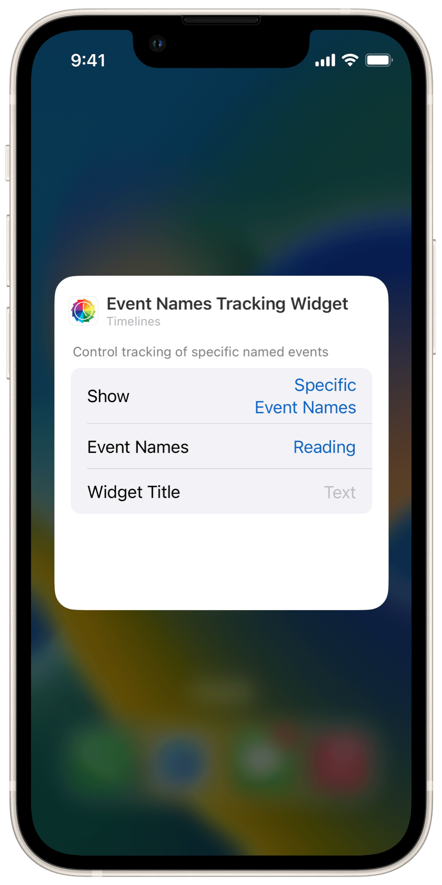 Timelines app screenshot Event names widget