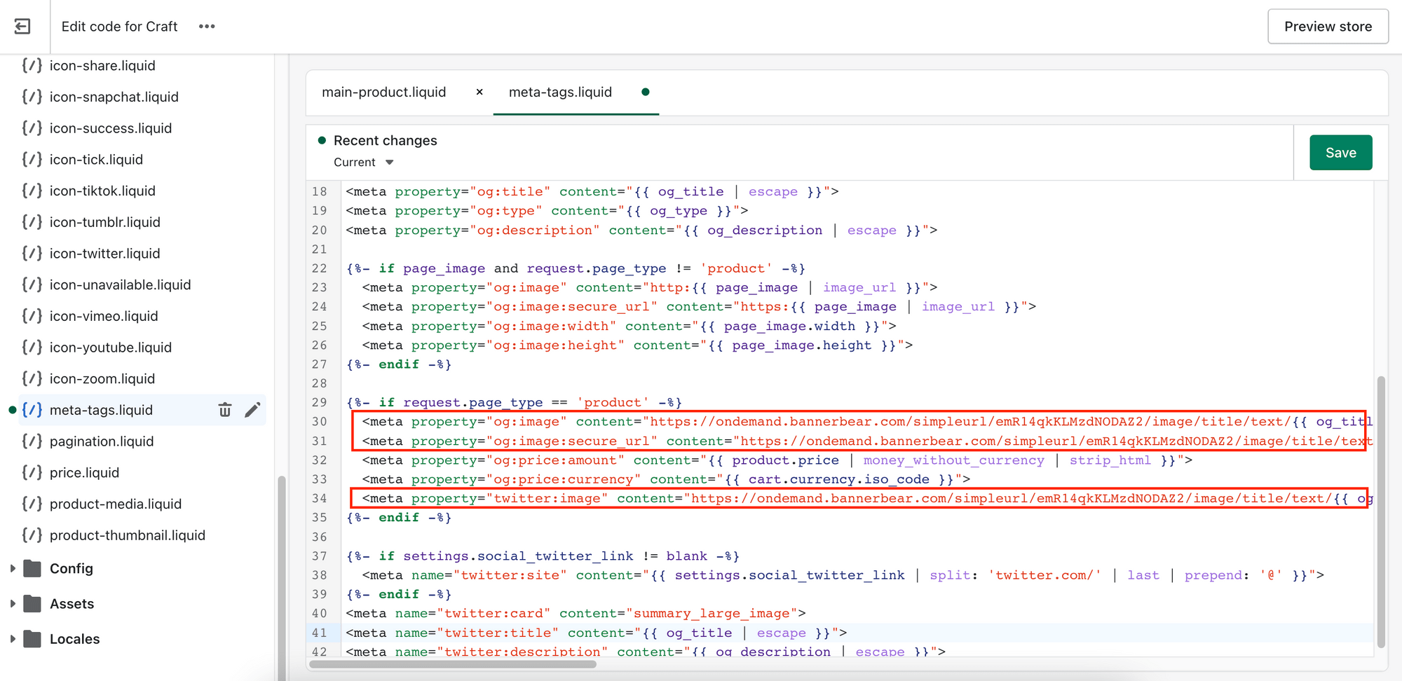 a screenshot of Shopify theme code editor-editing the code