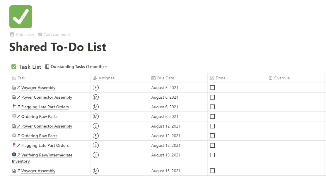 TinyPilot's shared to-do list in Notion