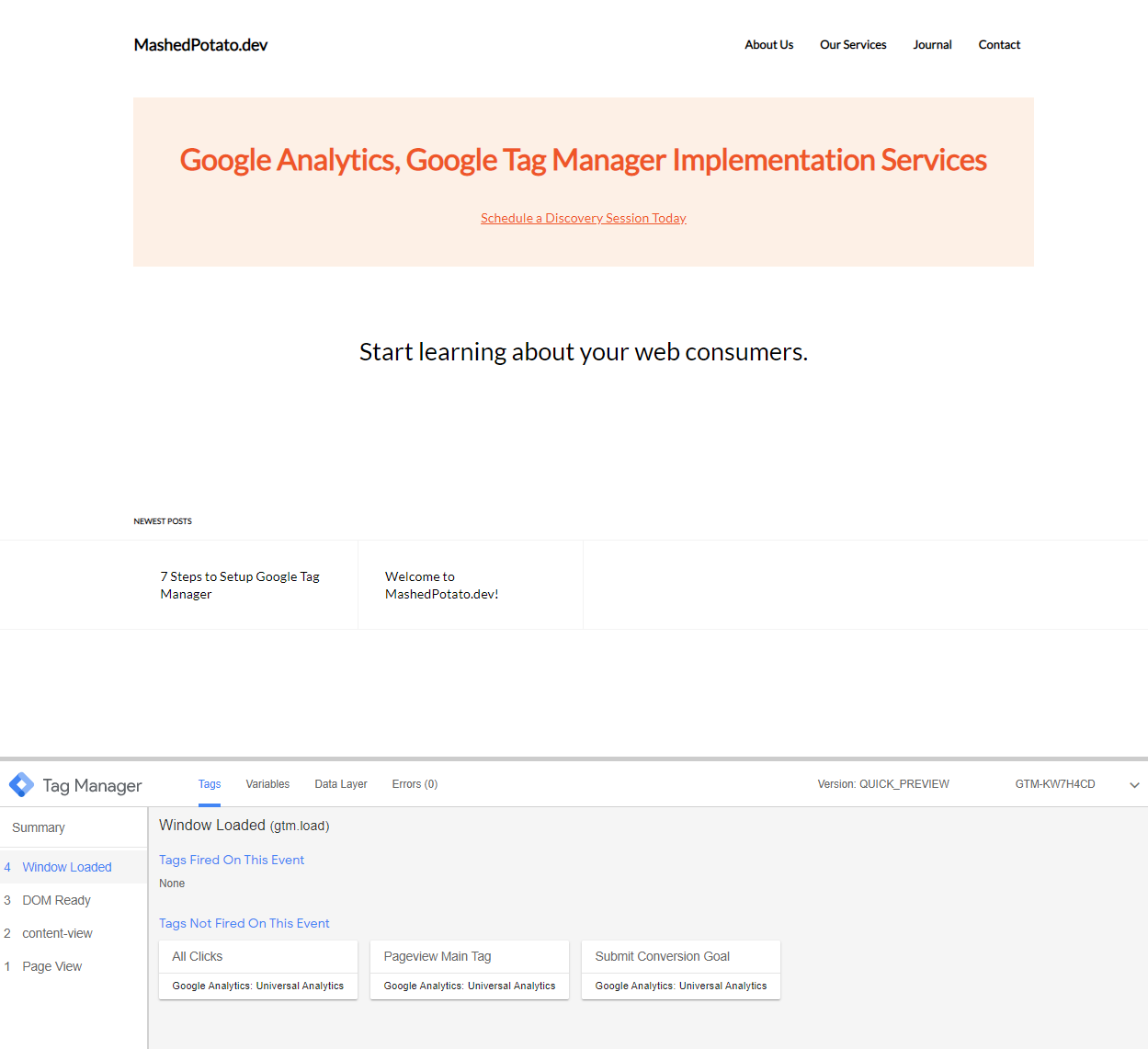 google tag manager gtm debugger testing for snippet placement