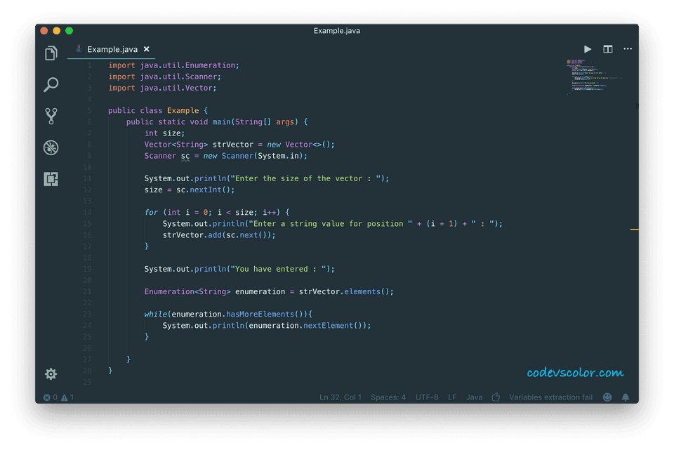 Java program to print all contents of a vector using enumeration ...
