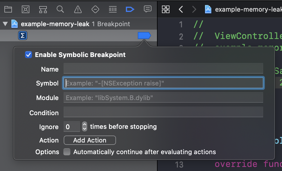 New Symbolic Breakpoint