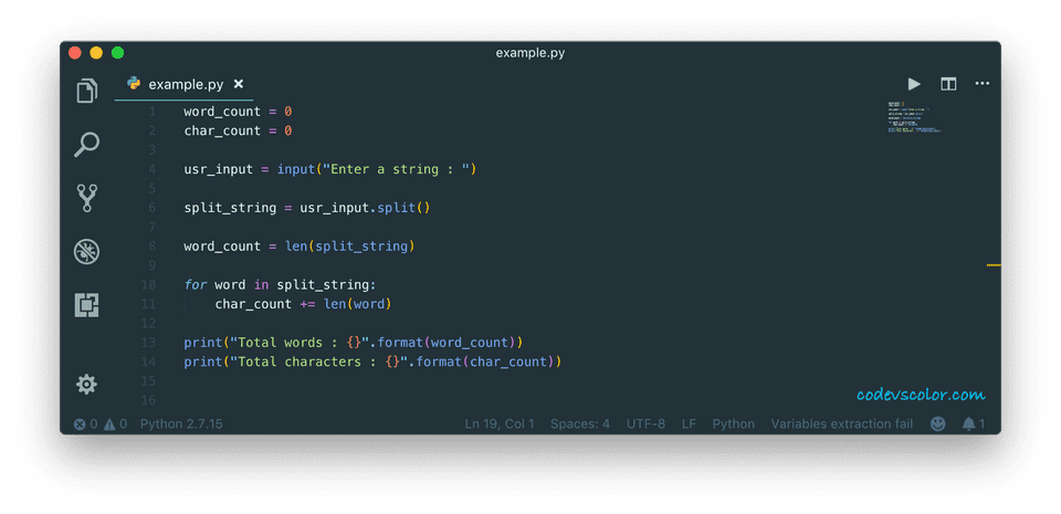 python-program-to-count-the-words-and-characters-in-a-string-codevscolor