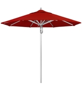 image 9 ft Silver Aluminum Commercial Market Patio Umbrella with Pulley Lift in Red Sunbrella