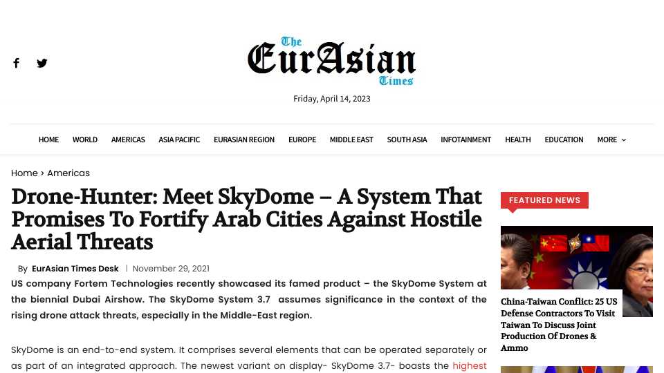 Drone-Hunter: Meet SkyDome - A System that Promises To Fortify Arab Cities Against Hostile Aerial Threats