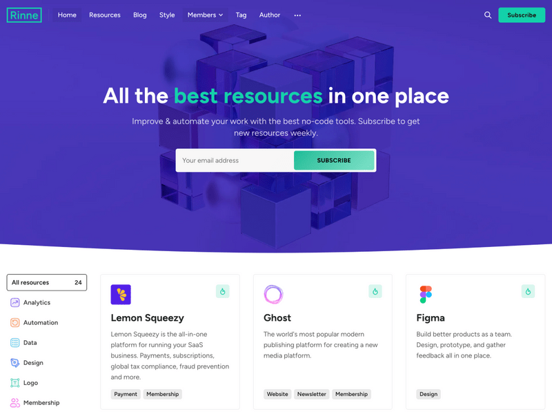 Rinne - Resources & Directory Ghost Theme