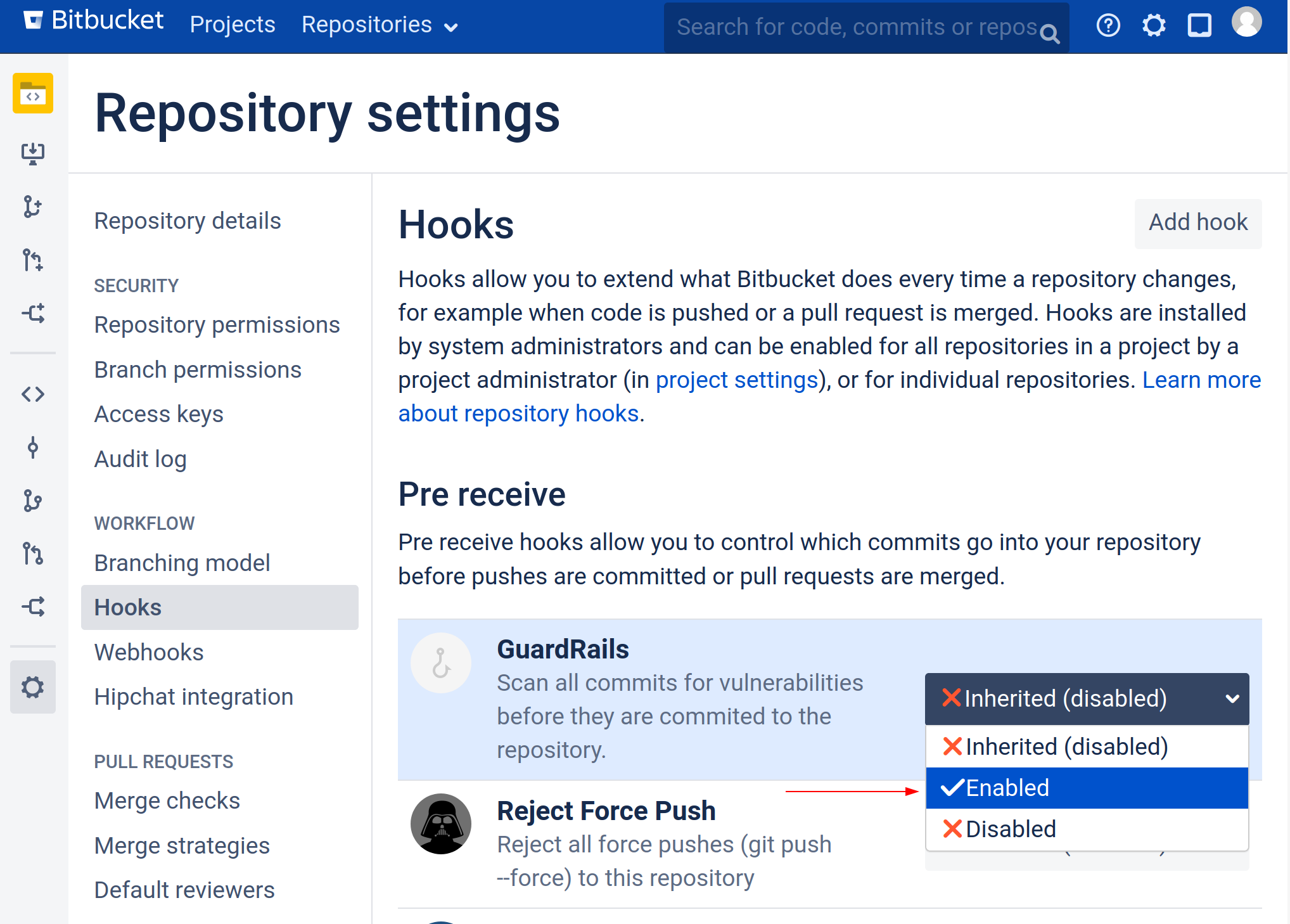 Bitbucket Pre-Hook Configuration | Guardrails