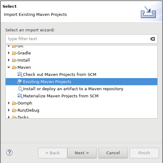 Screenshot of Import a Maven project option