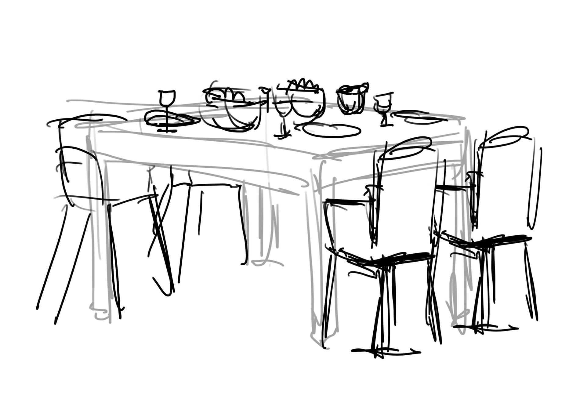 Table design sketch, Practice in Futility short story comic, Alina Sandu Richmond, Vancouver, BC, Canada