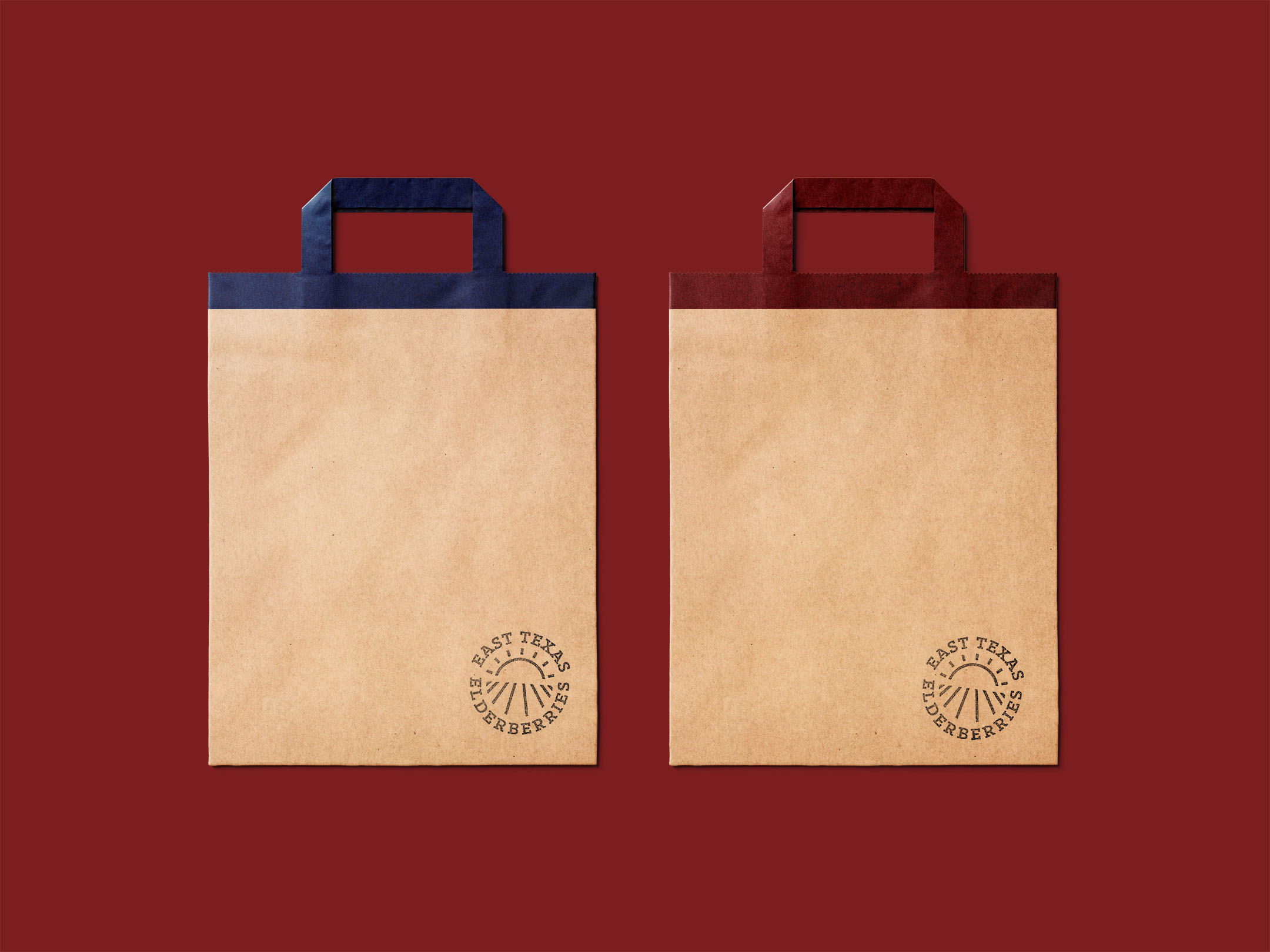 Two shopping bags sporting the East Texas Elderberries seal