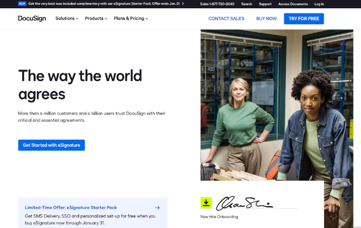 DocuSign landing page