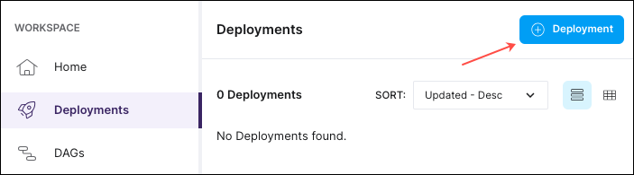 Deployment creation button