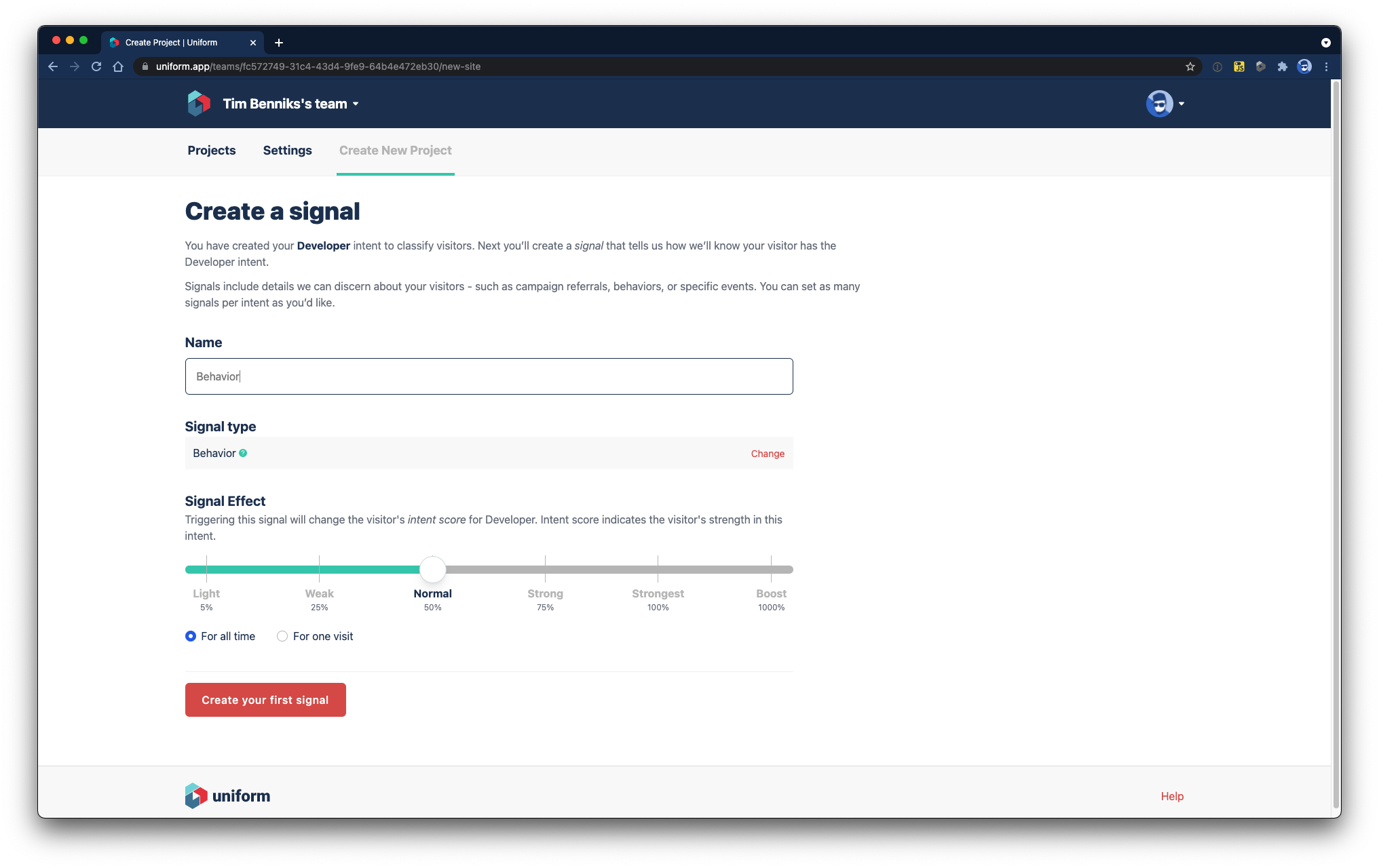 Create the signal for your intent