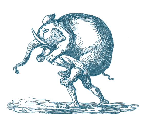 A illustraton of a man carrying an elephant from 1825