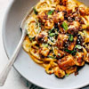 Spicy Sesame Zoodles with Crispy Tofu in bowl.