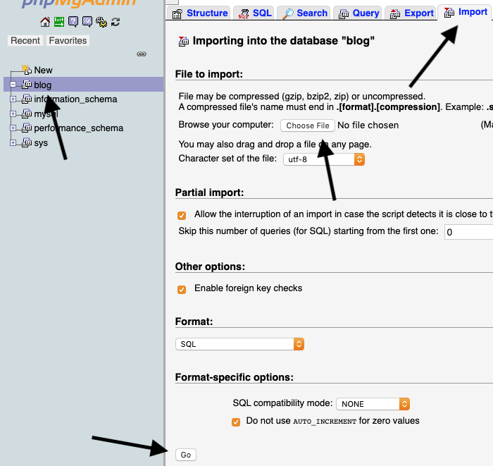 Importing the authors.sql file