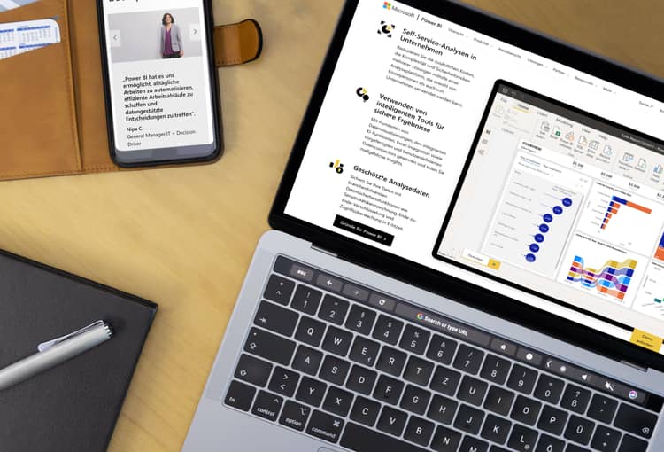 Power BI das mächtige Reporting Tool Screenshot eines Power BI Berichts auf Laptop und Smartphone