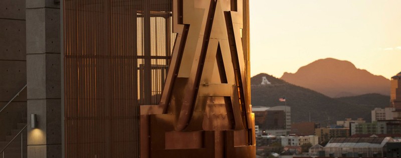 Up close of the A logo on the University of Arizona campus