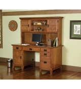 image HOMESTYLES 58 in Rectangular Cottage Oak 5 Drawer Computer Desk with Solid Wood Material