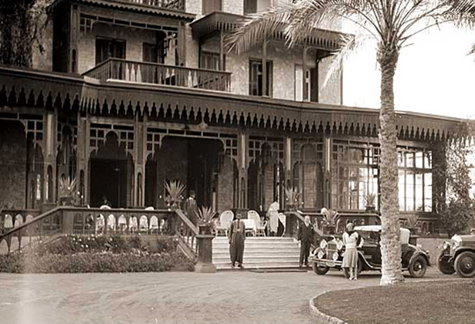 black and white photo of mena house entrance