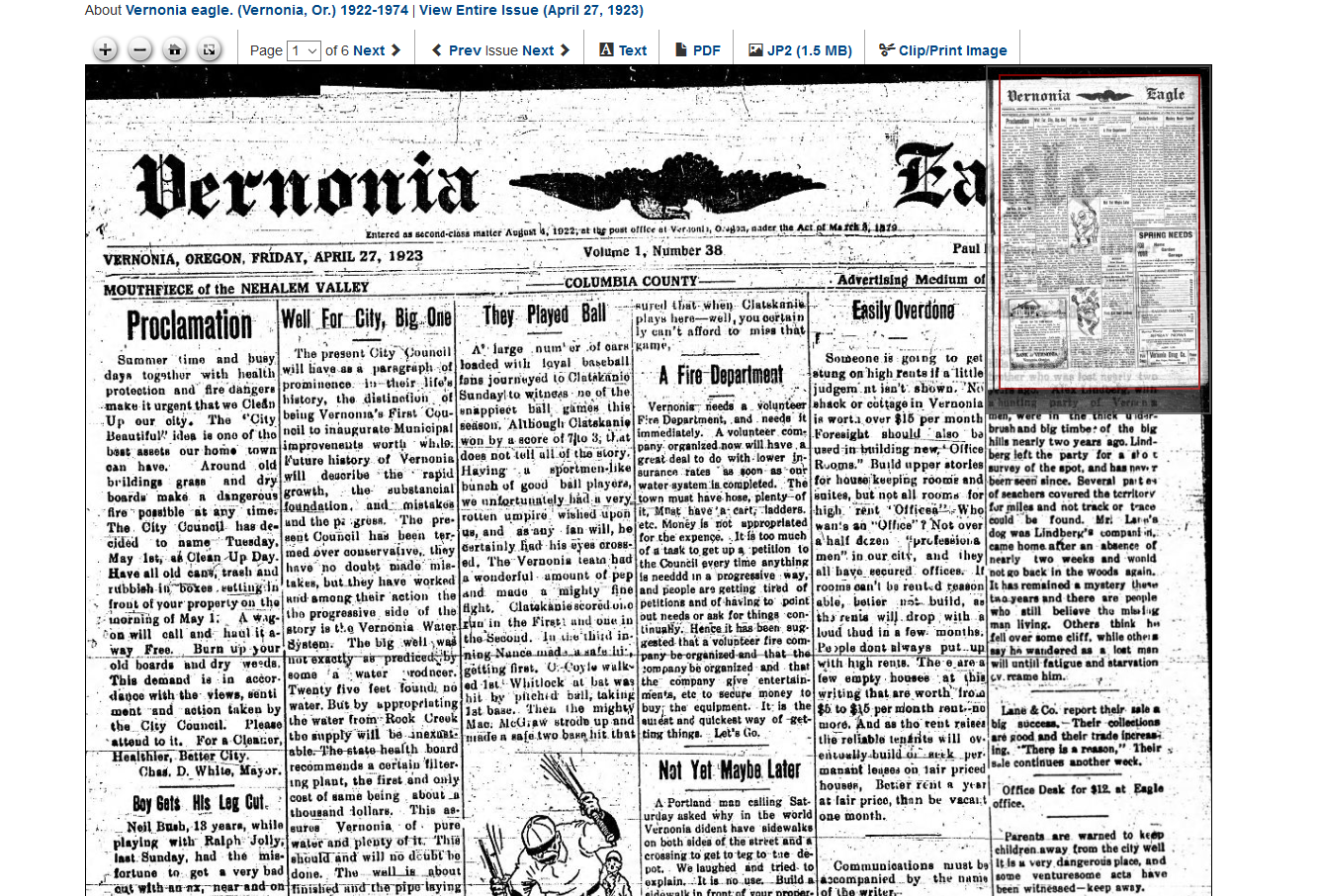 Vernonia Eagle 1923 Vernonia Eagle 1923