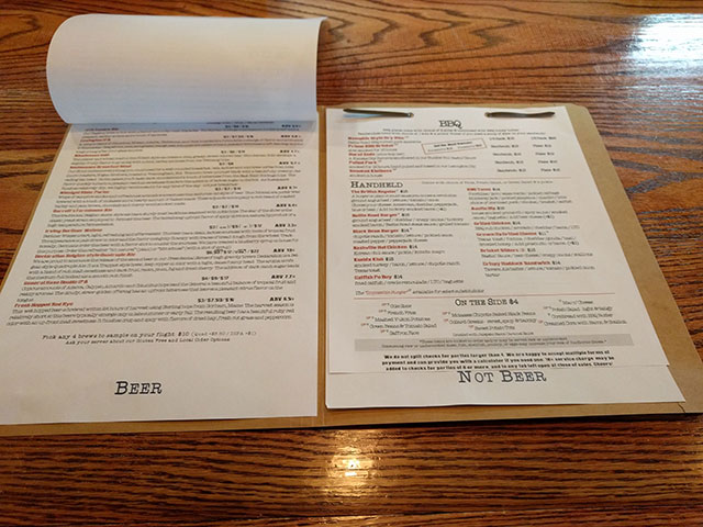 The beer and food menu